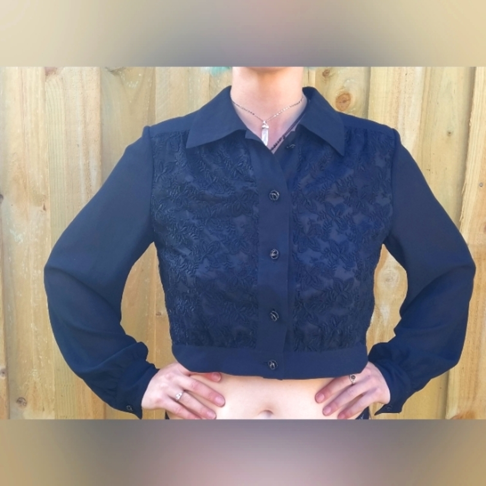 Vintage Black Cropped Blouse